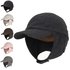 Winter Fleece Warm Hat with Visor Earflaps Outdoor Windproof Cap for Men Women