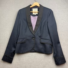 JACK WILLS MOON Tuxedo Jacket Women UK 12 Navy Blazer WOOL Hacking Tailored