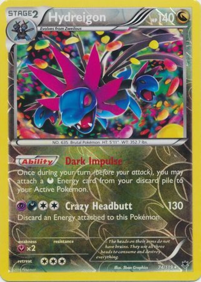 Heavy Play x 1 Hydreigon - 74/119 - Rare Holo - Reverse Holo Phantom Forces