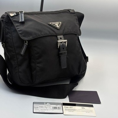 PRADA VELA Nylon Shoulder Bag Black Unisex Crossbody with Triangle Logo