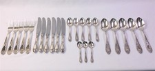 24 Pc Vtg Russian Soviet Union Nickel Silver Classic Embossed Flatware Set