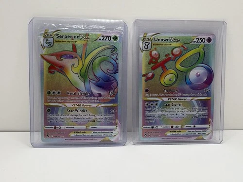(2)Pokémon TCG Silver Tempest Rainbow VSTAR Serperior & Unown Rare 196 & 199/196