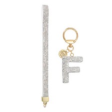 Initial Letter F Keychain for Women Rhinestone Alphabet Keychain White 