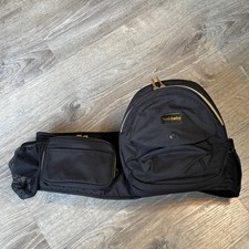 Tushbaby Hip Seat Baby Carrier Black Gold Tone Hardware Waist Pouch Pack