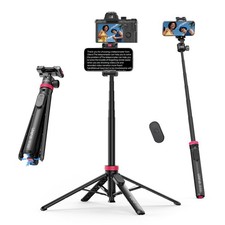 Black MT44B Phone Tripod 59 Inch Auto Open Stand 360 Ball Head Selfie Stick