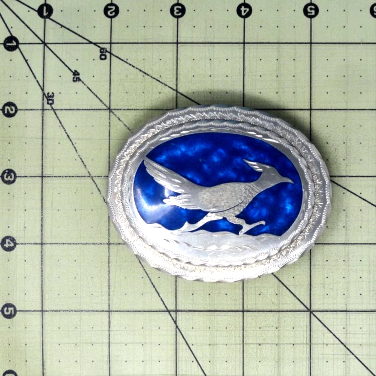 Пряжка для ремня Roadrunner немецкая серебряная юго-западная пустыня с автографом ремесленника .GMP406 - Изображение 3 из 4