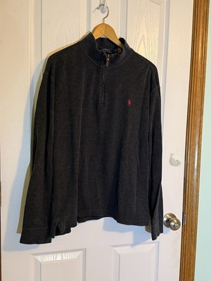 Polo Ralph Lauren Estate Rib 1/4 Zip Mock Neck Sweater Dark Grey Large