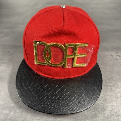 DOPE Snapback Hat Red Gold Black Snakeskin Brim Rap HipHop Hustler