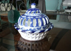 Silvestri Potpourri Incense Porcelain Burner 3 pc candle holder blue white China — photo 1
