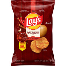 NEW LAY'S SWEET SOUTHERN HEAT BARBECUE FLAVORED POTATO CHIPS 7.75 OZ BAG