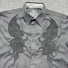Roar Shirt Mens XL Black Long Sleeve Button Up Embroidered Gothic Solace Grunge