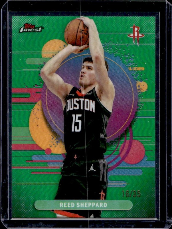 2025-26 Topps Finest Reed Sheppard Uncommon Green Refractor #/35 Rockets