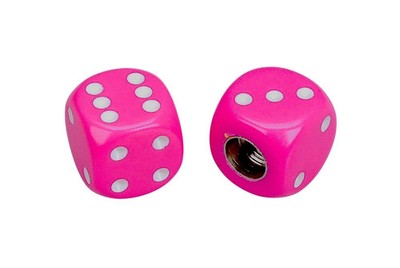 Porkchop Dice Bicycle Tire Schrader Valve Caps (pair) - NEON PINK w/ WHITE pips
