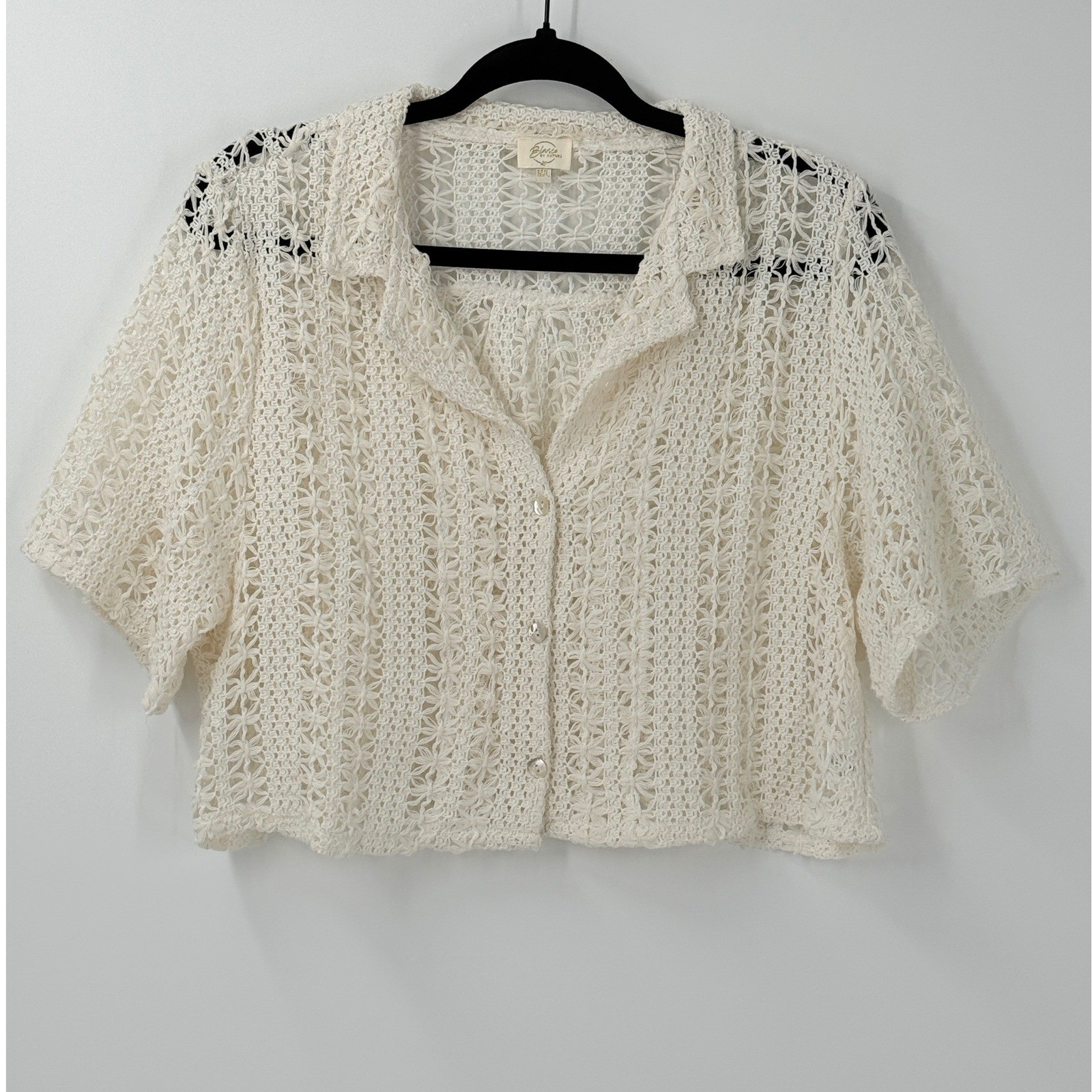 Top corto Blanco By Nature Crochet Botón talla M/L festival cottagecore Boho en mal estado