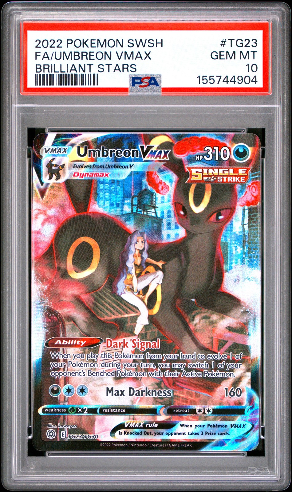 2022 POKEMON SWORD & SHIELD BRILLIANT STARS #TG23 FULL ART/UMBREON VMAX PSA 10