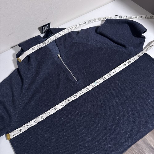 Felpa con cappuccio Peter Millar uomo XL Navy Holden quarto zip lana merino lino - Foto 12 di 14