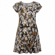 Arianna Howard Dress M Brown Black White Floral Casual A-Line Pockets Comfort