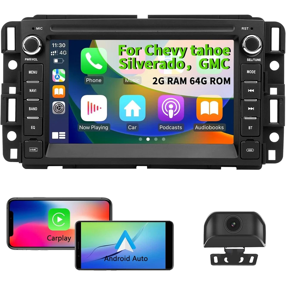 7" Android Car Radio CarPlay GPS Stereo For 2007-2014 Chevy Silverado 1500 2500 - Image 2 of 4