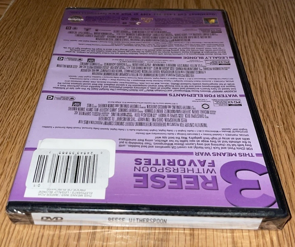 THIS MEANS WAR WATER FOR ELEPHANTS & LEGALLY BLONDE DVD REESE WITHERSPOON  NEW - Image 2 of 2