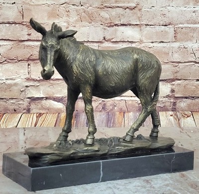 Large Heavy Cast Bronze Statue of Standing Donkey Lost Wax Method Art Deco Gift