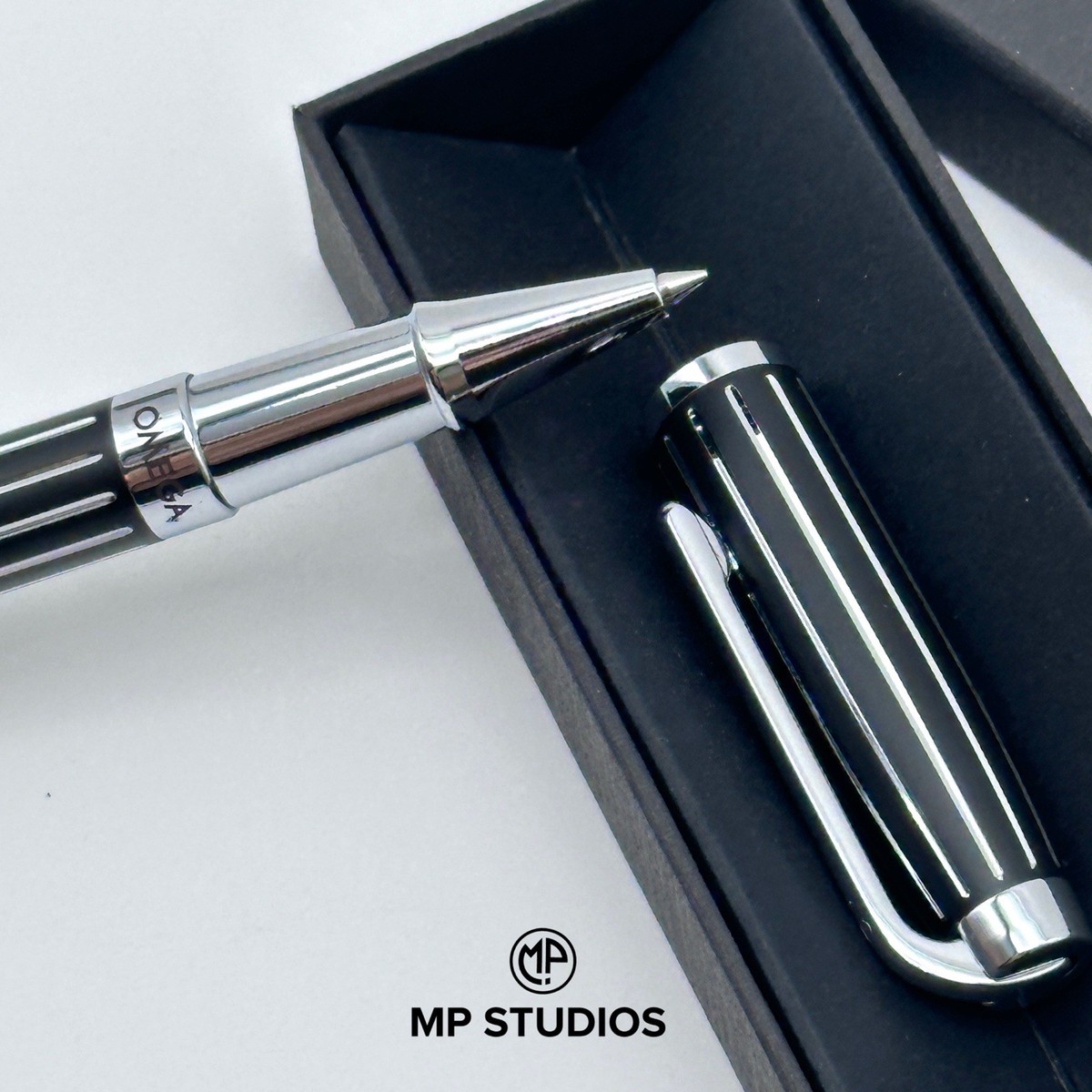 Omega Black & Silver Striped Rollerball Pen AD VIP Gift | eBay