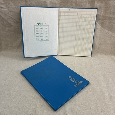 2 NOS National 4 Column Ledger Record Book Blue Accounting 80 Page Vintage
