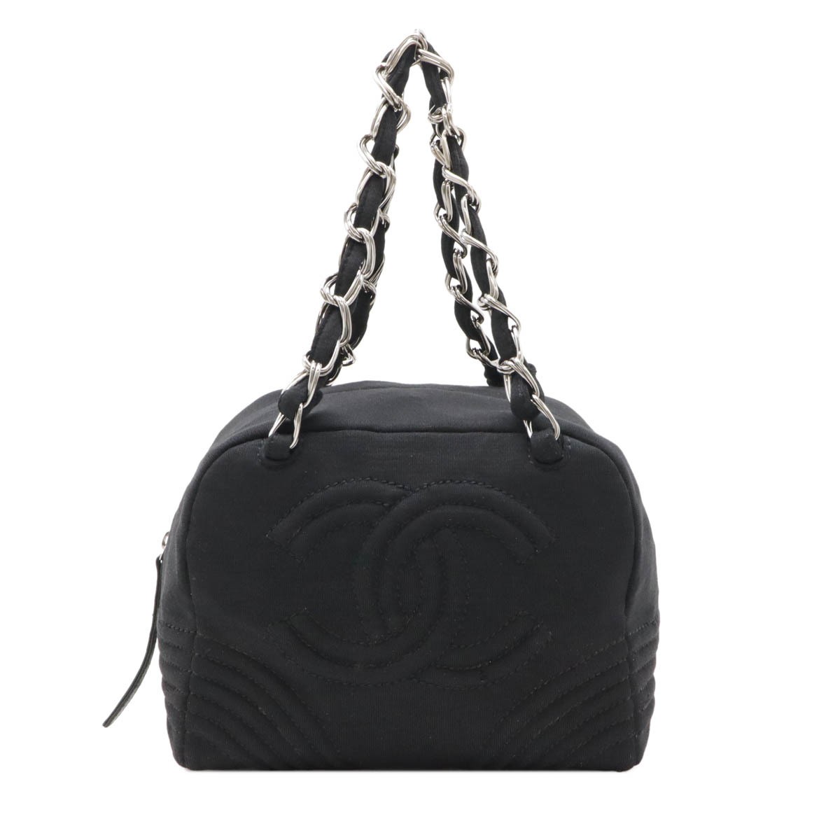 CHANEL Coco Mark Chain Shoulder Bag SemiShoulder Cotton Jersey Black Silver HD 3