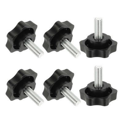 M8 x 20mm Thread Star Knobs, 6Pcs Plastic Star Hand Tightening Screw, Black