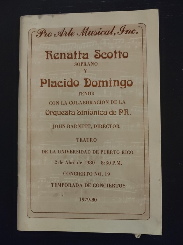 VERY RARE Placido Domingo autograph program, 1980