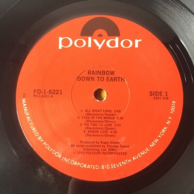 Rainbow Down To Earth 1979 Vintage Vinyl Record Album Polydor PD-1
