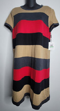 CALVIN KLEIN Womens Dress Large Striped Knit Tan Black Red Gray NEW Short Sleeve