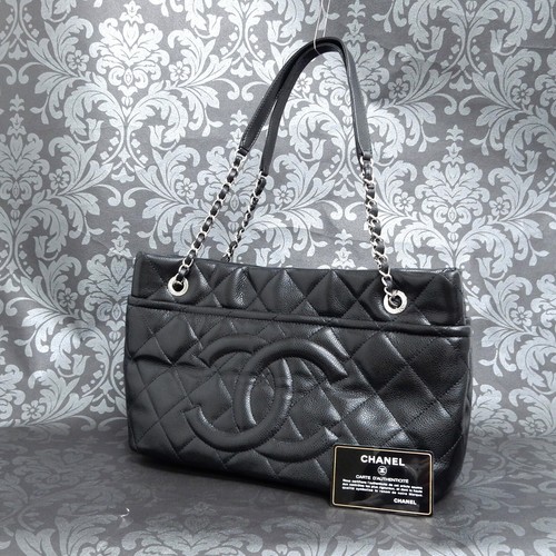 CHANEL CC Black Caviar Skin Leather Shoulder Bag Tote bag Handbag #2312  Rise-on | eBay