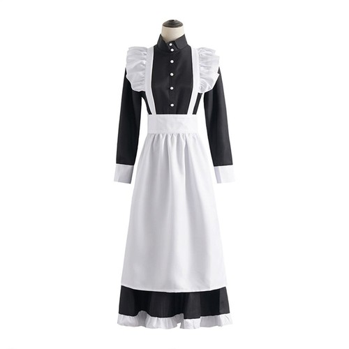 Conjunto de criada Vestido largo Delantal Vestido Lolita Vestidos Ropa Unisex Café Disfraz - Imagen 6 de 13
