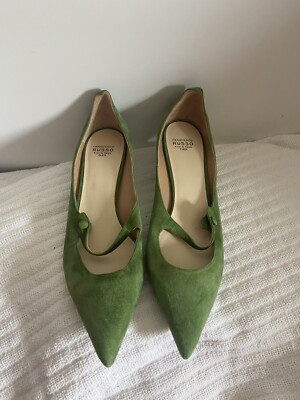 Neu Francesco Russo Paris Ballerinas Gr. 38,5 Velour Leder Grün NP 595$