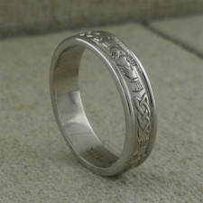 14K White Gold Corrib Claddagh Wedding Ring Made in Ireland by FADO Size 6.5