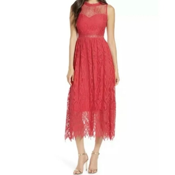 Foxiedox Lace Midi Sleeveless Dress in Pink NWT Size Medium