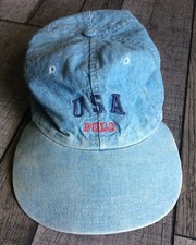 Vintage Polo Ralph Lauren Sport Denim Made in USA Hook Loop  Hat Cap