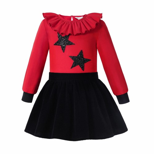 Red Girls Christmas Party Suit Formal Clothing Set Spanish Black Skirt Set US - Picture 2 of 12