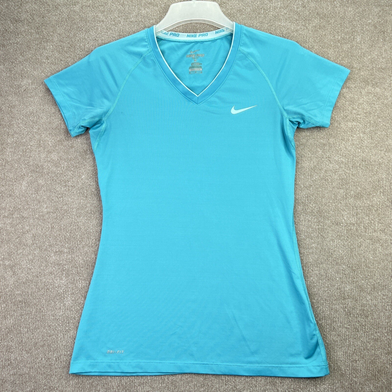 Nike Pro Shirt Womens Medium Fitted Blue Dri Fit V-Neck Performance Top 458663