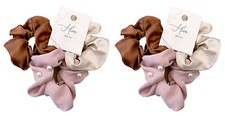 Lot of 2 Hive and Co. Bronze, Ivory, Pink Satin - 2 Packs 3 Scrunchies Each