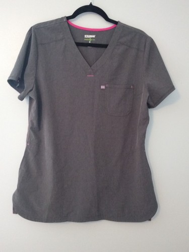 Scrubstar Women's Top Medium Heather Charcoal & Pink Piping