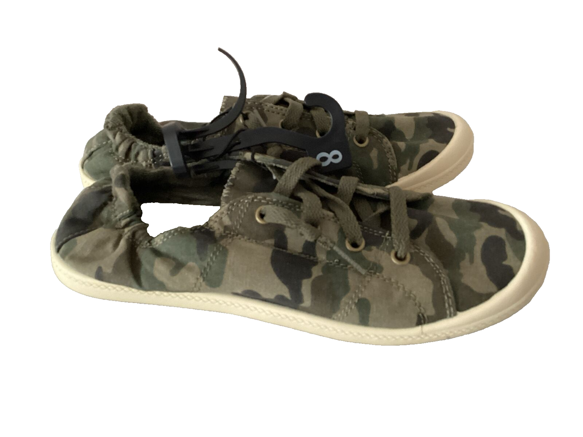 Time and Tru Scrunch Back Sneaker Memory Foam Canvas Camo Shoes Sz