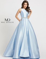 MAC DUGGAL 55237H JEWELED WAIST SATIN TWILL POWDER BLUE EVENING BALLGOWN DRESS 6