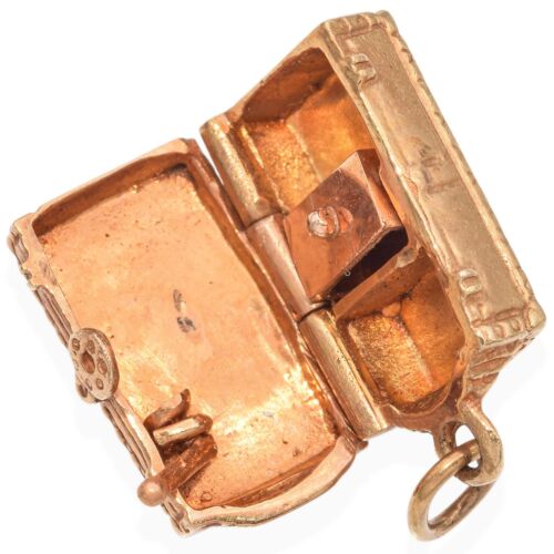 Ciondolo Charm Bagaglio Viaggio Valigia Bon Voyage Oro Giallo 14K Vintage - Foto 3 di 6