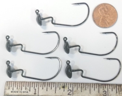 5pc-Ned Rig Style Jig Head, Green Pumpkin, Weedless Rig 1/0 Victory Hook 1/16.oz