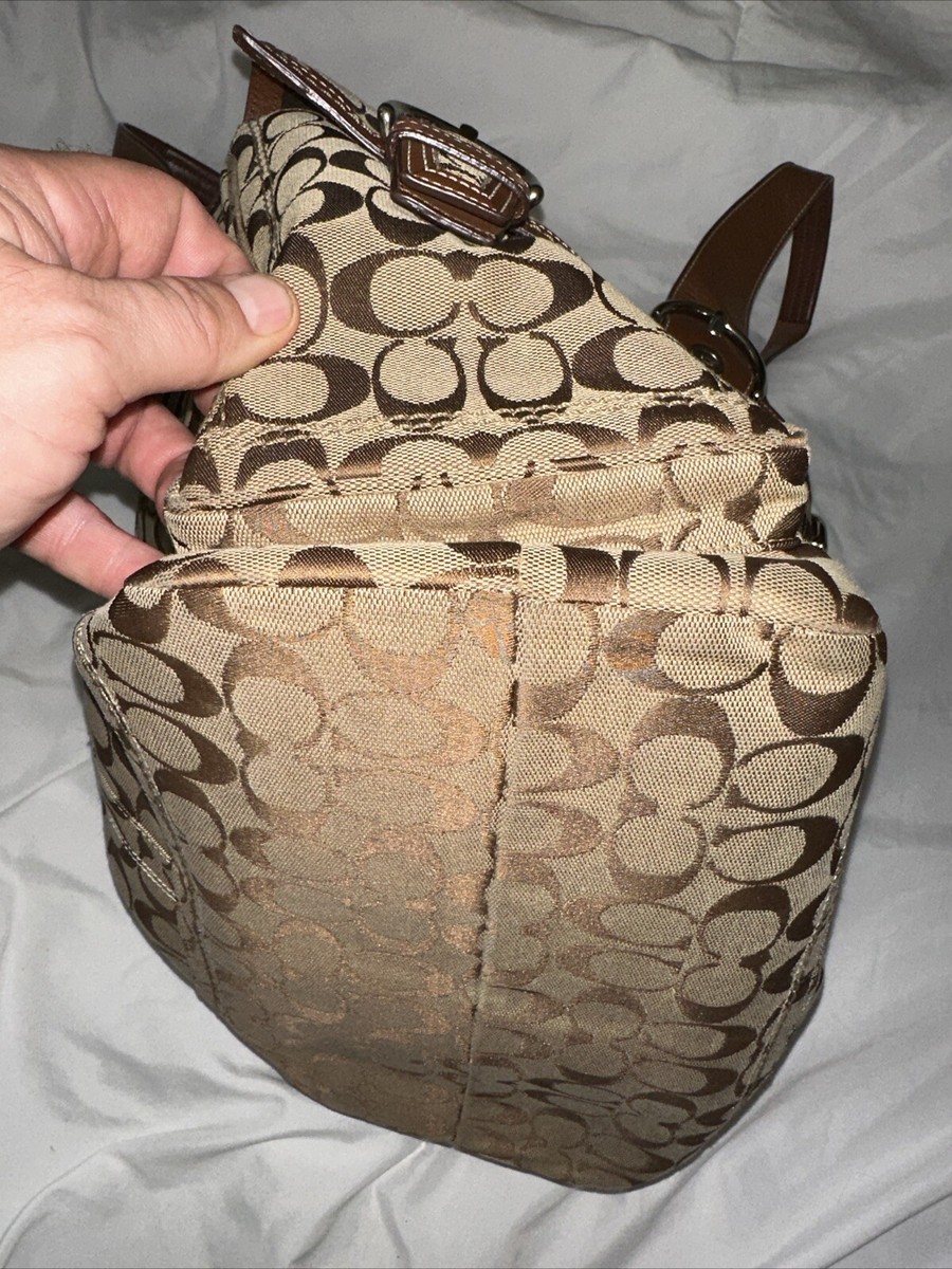 Coach SOHO Signature Jacquard & Leather Brown Shoulder Tote Purse