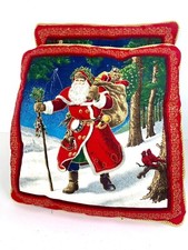Lot 2Christmas Pillows Santa Deer 13 X 13 Colorful Soft Gold Trim