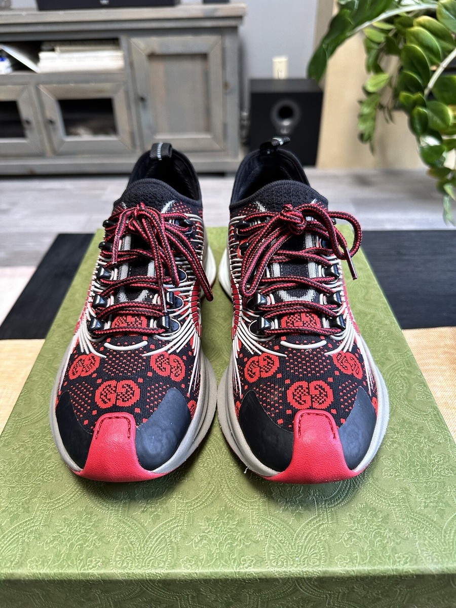 GUCCI Technical Knit Run Sneakers Black/Red | eBay