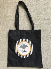 Personalized Bat Halloween Trick or Treat Bag Tote  JOHN  Black Orange White EUC