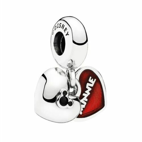 Neu Original Pandora Charm Mickey & Minnie Doppelherz 791441NCK mit Wildlederbeutel - Bild 4 von 6